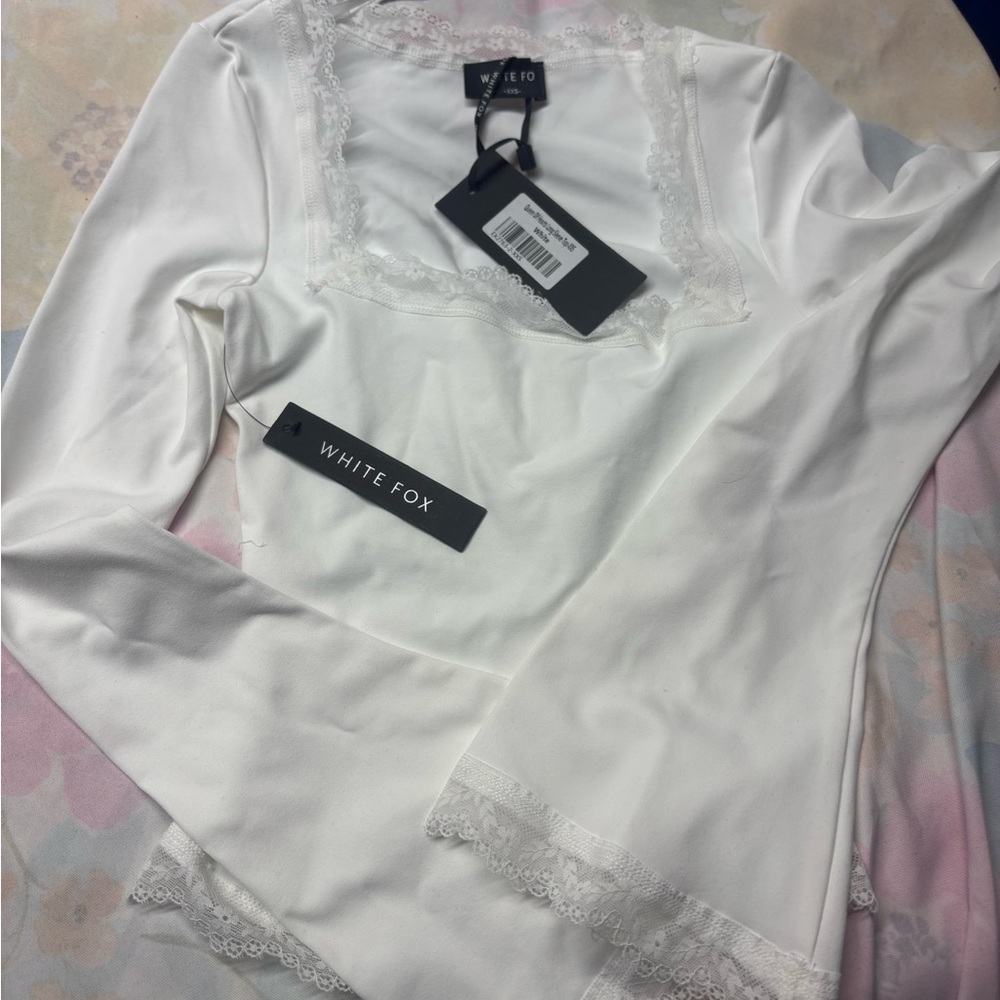 White Fox Boutique Ivory Lace Long Sleeve Top